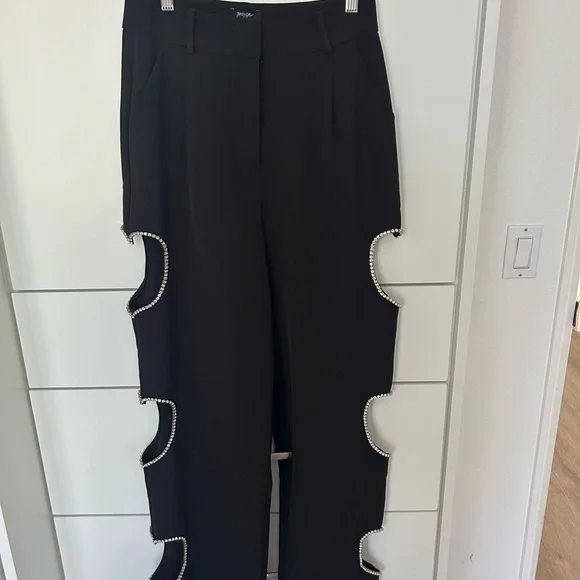 Elegant Black Diamond Trimmed Heart on the side Women's Pants - Picture 1 of 6